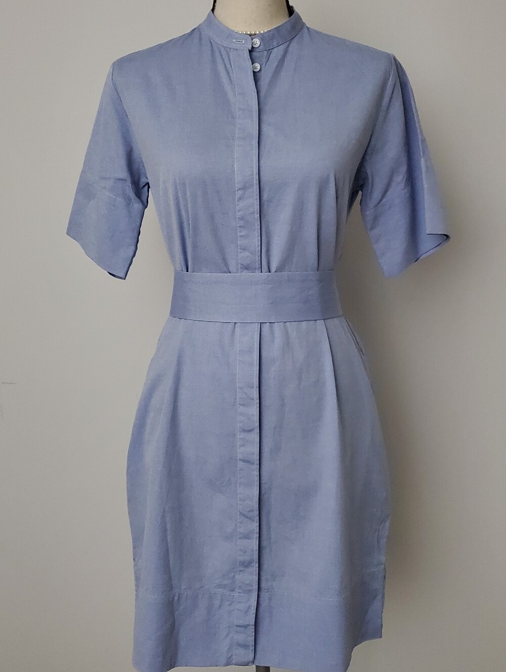Everlane Classic Light Blue Cotton Shirtwaist Mini Dress with Waist Tie Size S/M